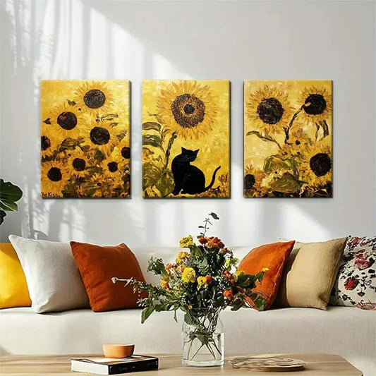 3pcs Sunflower Bear Floral Yellow Perfect Wall Art Set Canvas Framed 40x60cm - High Quality Print 100% Australian Made Wall Canvas Ready to Hang