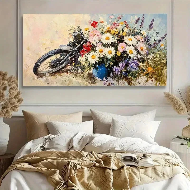 Vintage Motorcycle Vibrant Wall Art Canvas Office Home Room Framed 80x45cm