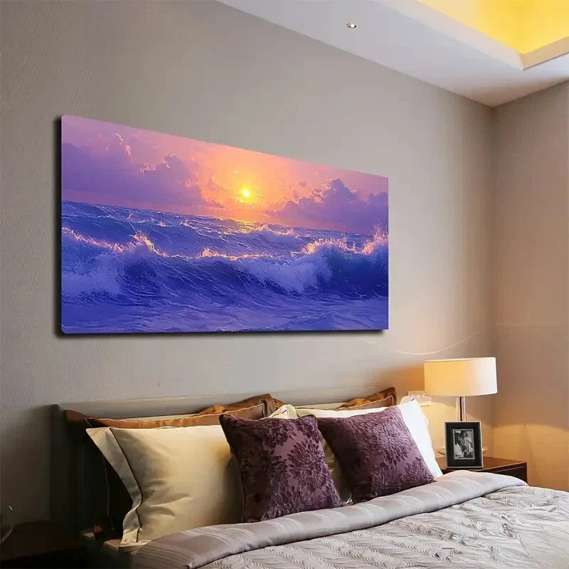 Warm Glow & Calming Waves Décor Wall Art Canvas Office Home Room Framed 120x60cm