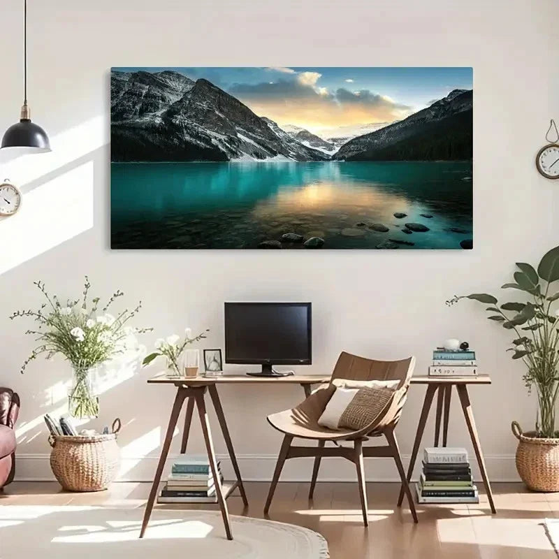 Vintage & Contemporary Lake Wall Art Canvas Office Home Room Framed 80x45cm