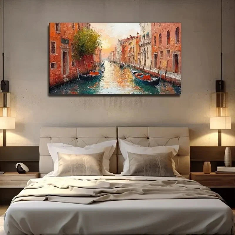Venice Canal Sunset Wall Art Canvas Office Home Room Framed 120x60cm
