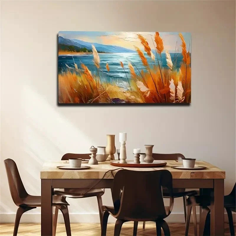 Weeds On The Shore Of The Lake Wall Art Canvas Office Home Room Framed 120x60cm