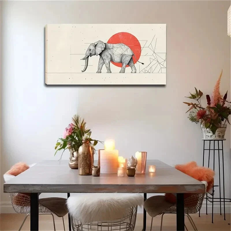 Elephant Silhouette with Red Wall Art Canvas Office Home Room Framed 120x60cm