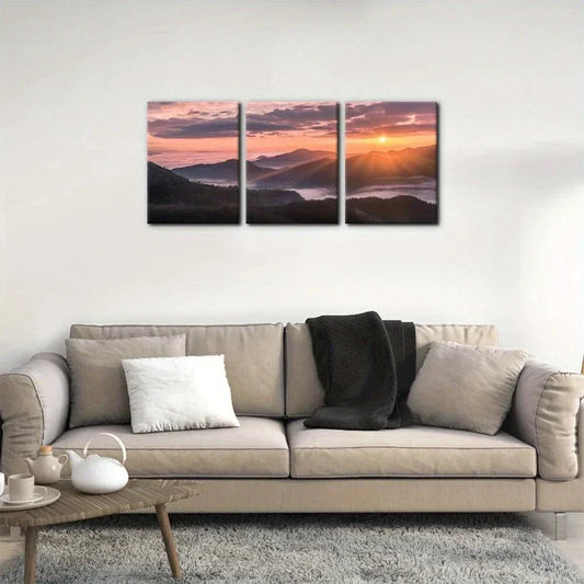 3pcs Sunset Sunshine Mountain Artwork Metal Print Ready to Hang Art