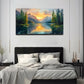 Sunset Lake Pine Trees Mount Wall Art canvas office home room framed 120x60cm