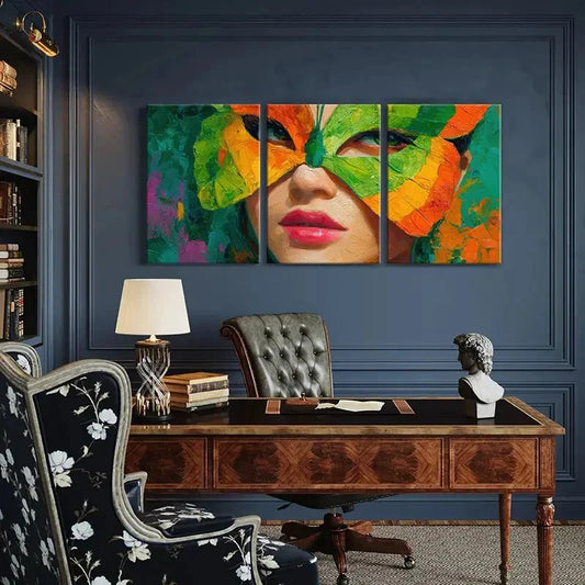 3pcs Artistic Mask Vibrant Colors Abstract Design Metal Print Ready to Hang Art