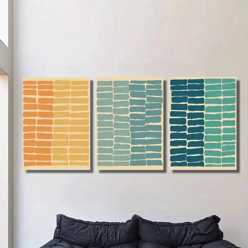 3pcs Abstract Colorful Horizontal Stripes Wall Art Set Canvas Framed 40x60cm - High Quality Print 100% Australian Made Wall Canvas Ready to Hang