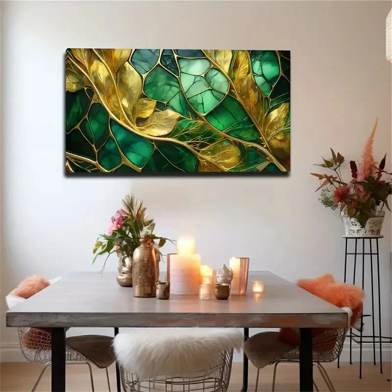 Abstract Golden Green Bohemian Wall Art Canvas Office Home Room Framed 120x60cm