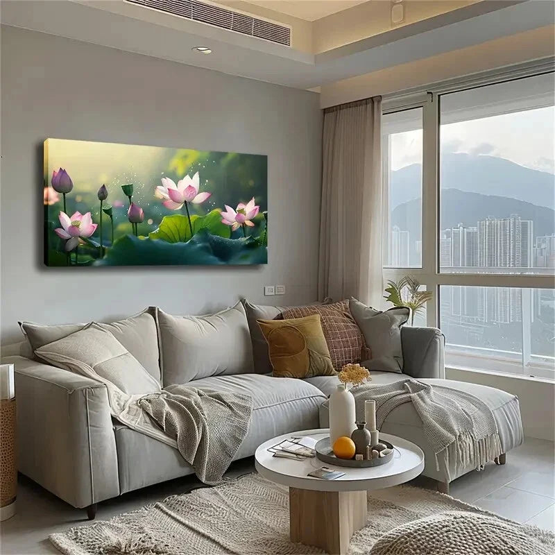White for Lotus Blooming Lily Wall Art Canvas Office Home Room Framed 120x60cm
