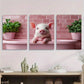 3pcs Adorable Pink Cute Playful Pig Metal Print Ready to Hang Art