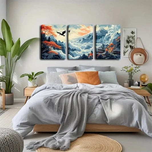 3pcs  Red Foliage Mountain Landscape Wall Art Set Canvas Framed 40x60cm - High Quality Print 100% Australian Made Wall Canvas Ready to Hang