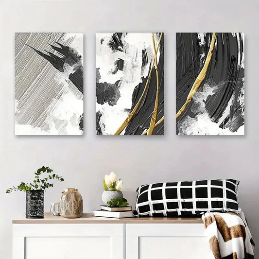 3pcs Abstract Black and White Geometric Metal Print Ready to Hang Art