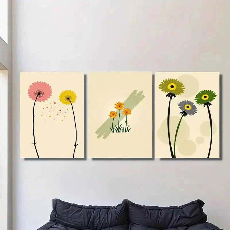 3pcs Modern Floral Elegant Daisy Metal Print Ready to Hang Art