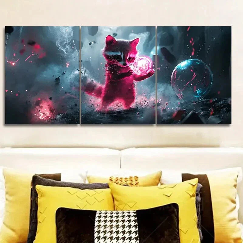 3pcs A magical raccoon Metal Print Ready to Hang Art
