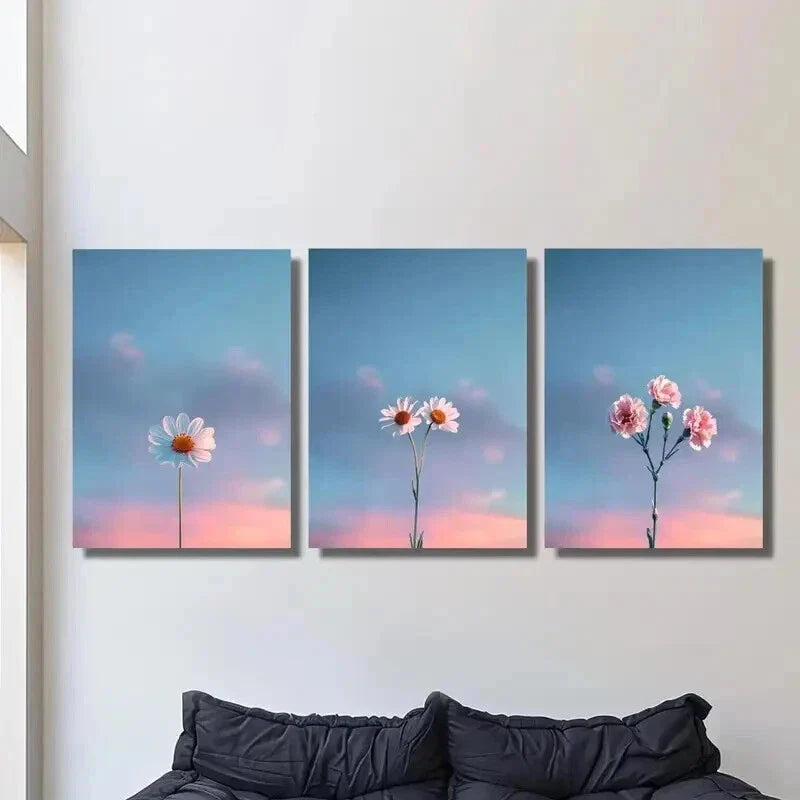 3pcs Simple Daisies and Fresh Blue Sky Wall Art Set Canvas Framed 40x60cm - High Quality Print 100% Australian Made Wall Canvas Ready to Hang