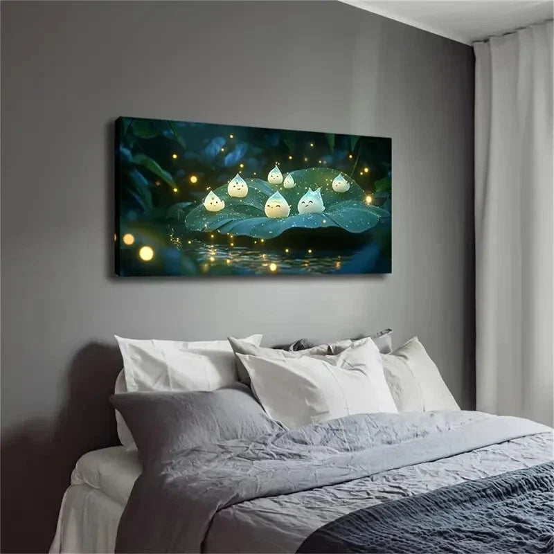 Lotus Leaf with Glowing Lights Wall Art Canvas Office Home Room Framed 120x60cm