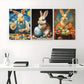 3pcs King Bunny Eating Sweets Colourful Eggs Metal Print Ready to Hang Art
