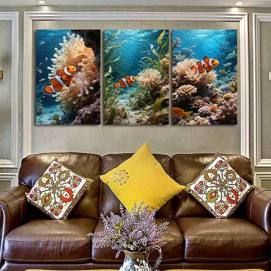 3pcs Colorful Clown Fish Oil Painting Metal Print Ready to Hang Art
