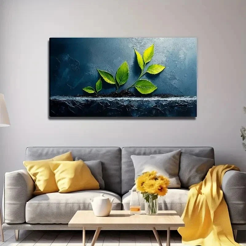 Leaves Symbolizing Life Modern Wall Art Canvas Office Home Room Framed 80x45cm