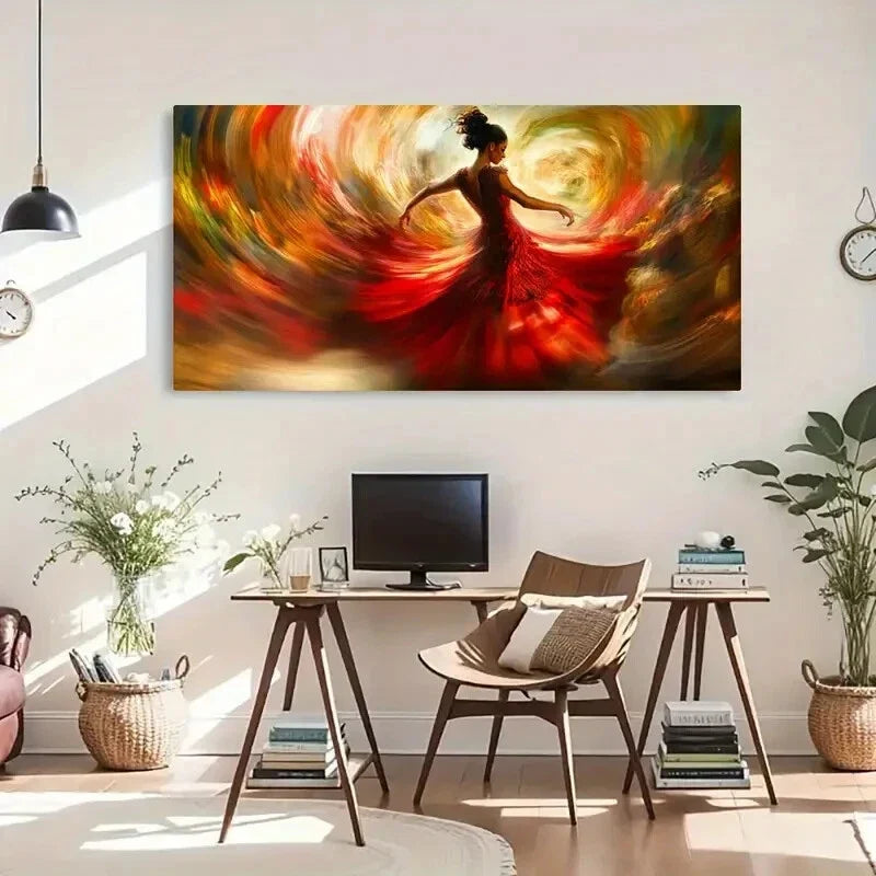 Vibrant Red Dress Motion Blur Wall Art Canvas Office Home Room Framed 120x60cm
