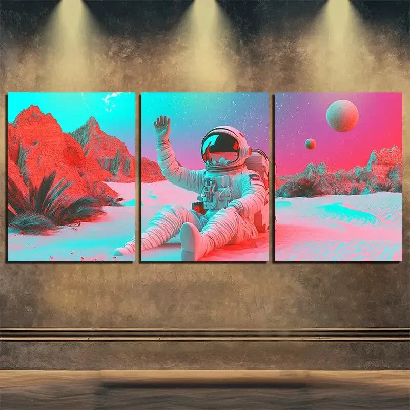 3pcs Astronaut in Martian Landscape Perfect Wall Art Set Canvas Framed 40x60cm - High Quality Print 100% Australian Made Wall Canvas Ready to Hang