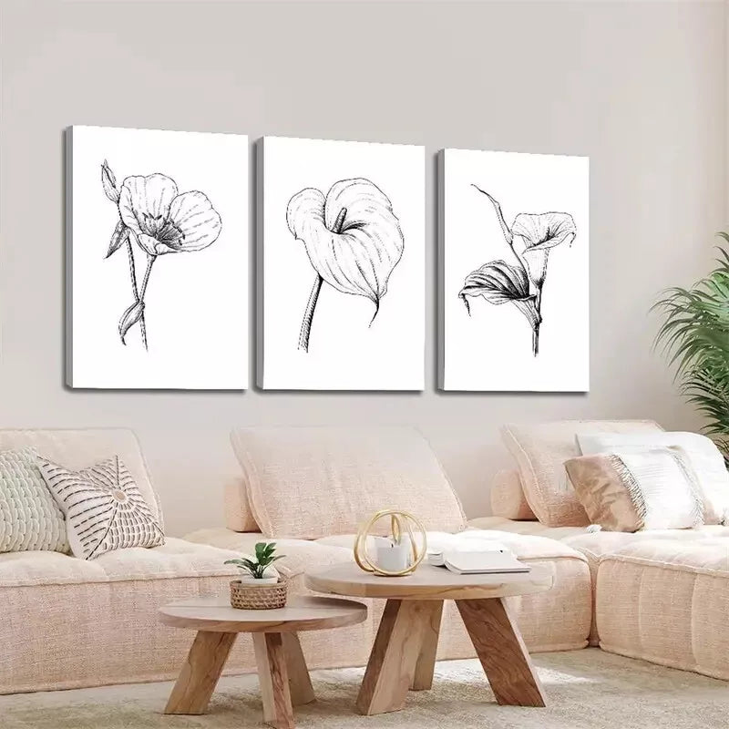 3pcs Minimalist Tropical Wildflower Plant Wall Art Set Canvas Framed 40x60cm - High Quality Print 100% Australian Made Wall Canvas Ready to Hang