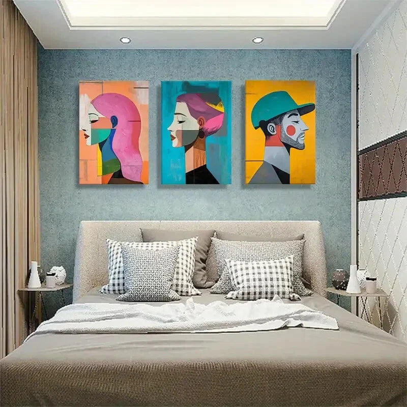 3pcs Colorful Modern Profile Portraits Perfect Wall Art Set Canvas Framed 40x60cm - High Quality Print 100% Australian Made Wall Canvas Ready to Hang