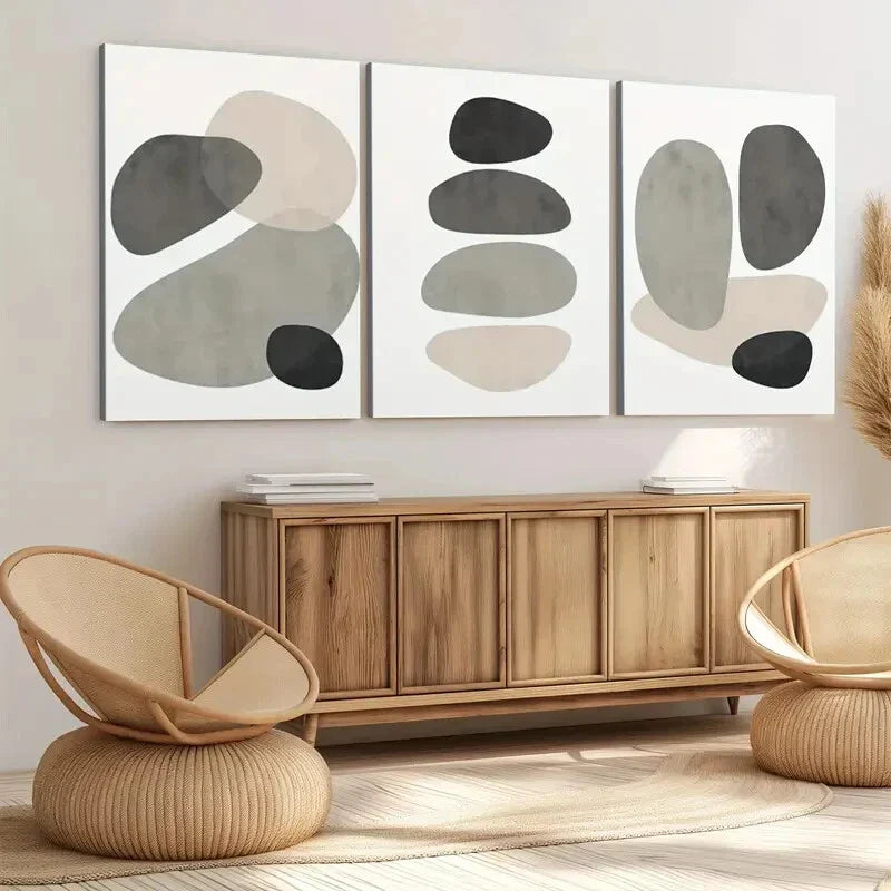 3pcs Abstract Shapes Neutral Beige Earth Tone Wall Art Set Canvas Framed 40x60cm - High Quality Print 100% Australian Made Wall Canvas Ready to Hang