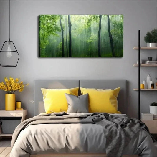 Scene Depicting A Forest Rain Wall Art Canvas Office Home Room Framed 120x60cm