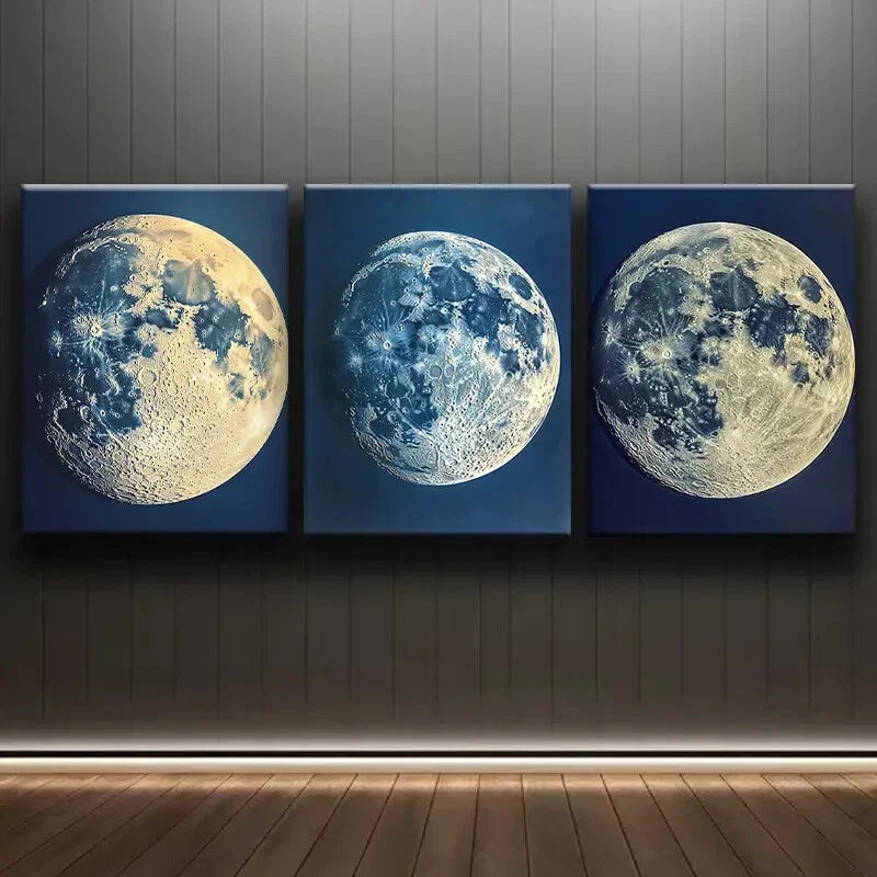 3pcs Raters of the Moon Blue Night Dark Wall Art Set Canvas Framed 40x60cm - High Quality Print 100% Australian Made Wall Canvas Ready to Hang