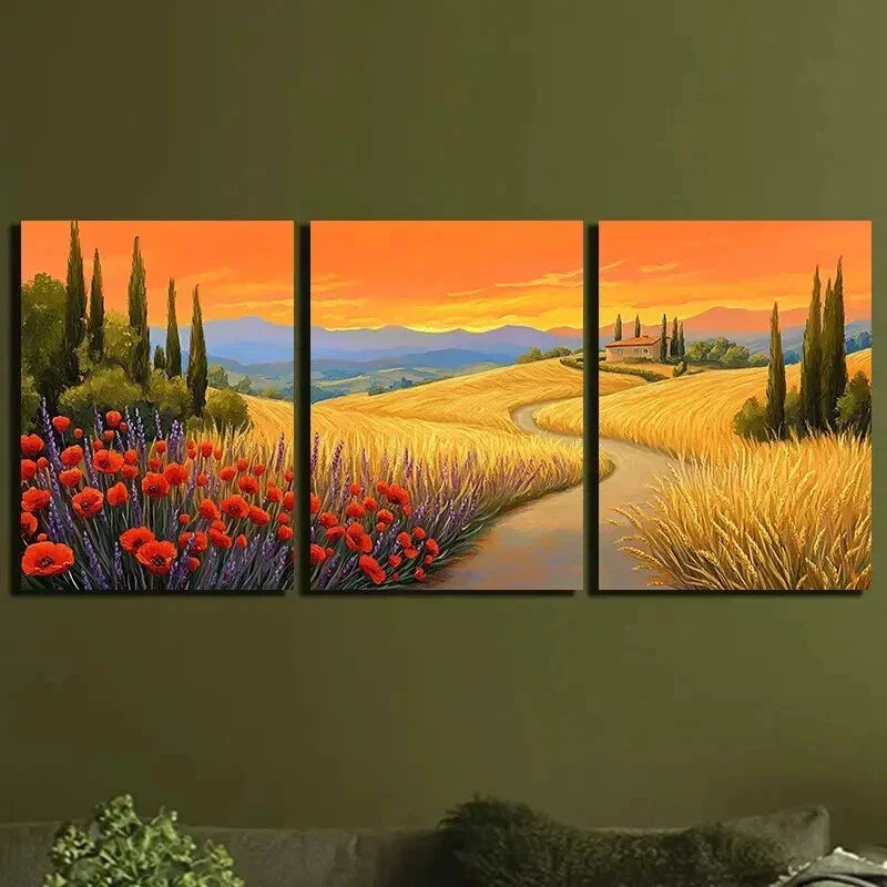 3pcs Flowers Blooming in The Countryside Wall Art Set Canvas Framed 40x60cm - High Quality Print 100% Australian Made Wall Canvas Ready to Hang