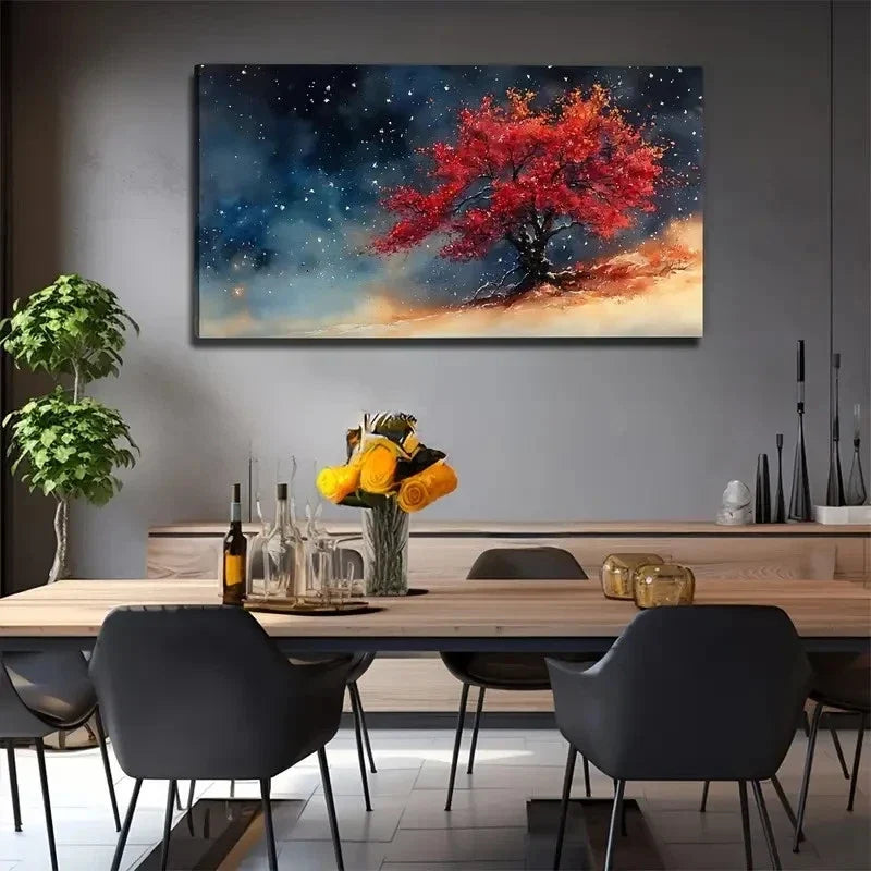 Black Red Tree Perfect Wall Art Canvas Office Home Room Framed 80x45cm