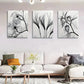 3pcs Black and White Botanical Floral and Leaf Wall Art Set Canvas Framed 40x60cm - High Quality Print 100% Australian Made Wall Canvas Ready to Hang