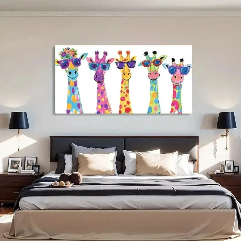 Whimsical Giraffe Colorful Wall Art Canvas Office Home Room Framed 120x60cm