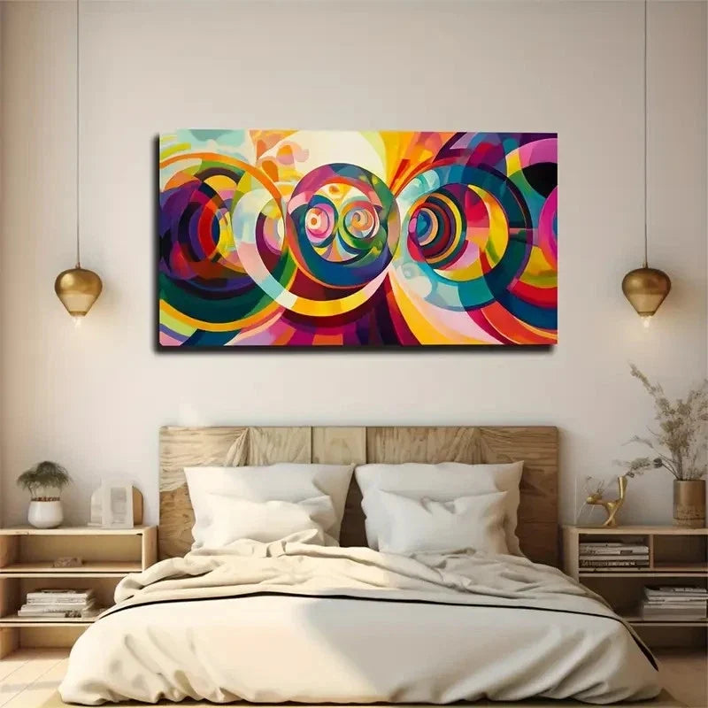 Abstract Circular Modern Wall Art Canvas Office Home Room Framed 120x60cm