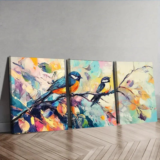3pcs Birds Perched on Branches and Leave Perfect Wall Art Set Canvas Framed 40x60cm - High Quality Print 100% Australian Made Wall Canvas Ready to Hang
