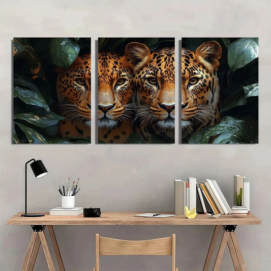 3pcs Animals Lion and Leopard Theme Metal Print Ready to Hang Art