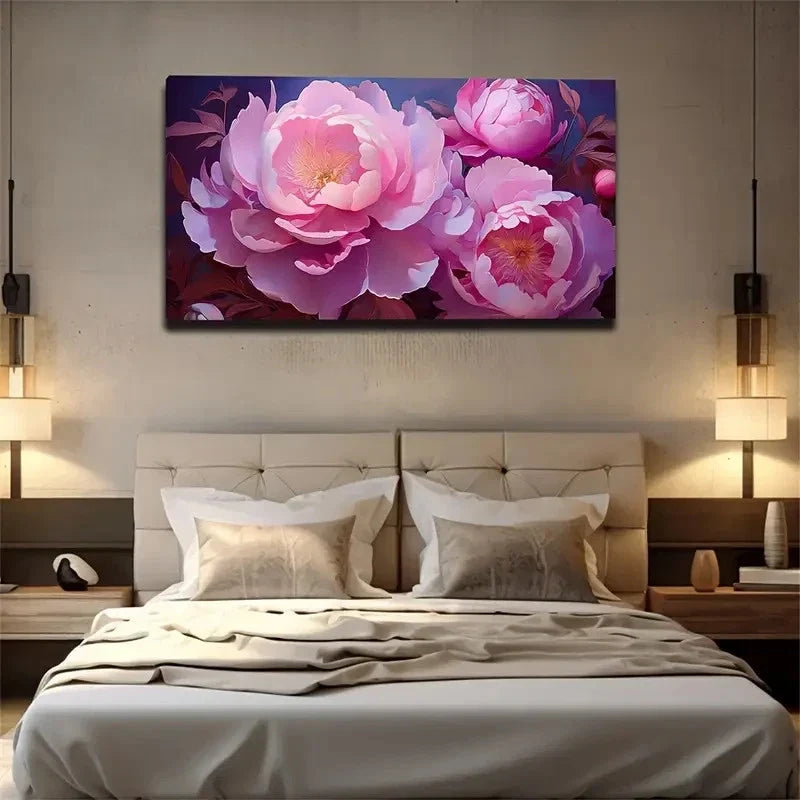 Blooming Pink Flowers Wall Art Canvas Office Home Room Framed 80x45cm