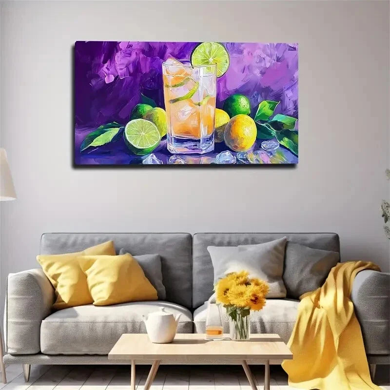 Vibrant Lemon Iced Drink Hues Wall Art Canvas Office Home Room Framed 120x60cm