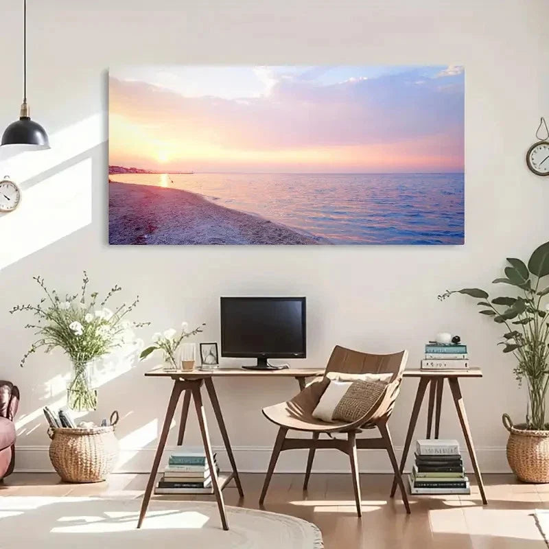 Vibrant Greek Island Beach Wall Art Canvas Office Home Room Framed 120x60cm