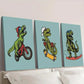 3pcs Tyrannosaurus Rex Skateboarding and Riding Wall Art Set Canvas Framed 40x60cm - High Quality Print 100% Australian Made Wall Canvas Ready to Hang