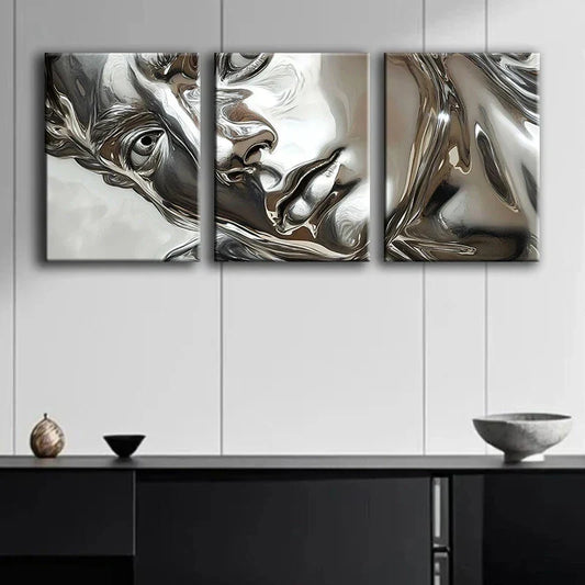 3pcs Modern Glowing Silver Face Metal Print Ready to Hang Art