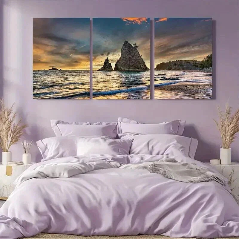 3pcs Ocean View with Rocky Formations Wall Art Set Canvas Framed 40x60cm - High Quality Print 100% Australian Made Wall Canvas Ready to Hang