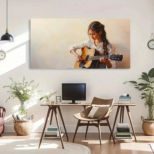 Guitar Featuring A Woman Music Wall Art Canvas Office Home Room Framed 120x60cm