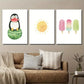 3pcs Baby Penguin on Watermelon Summer Popsicle Wall Art Set Canvas Framed 40x60cm - High Quality Print 100% Australian Made Wall Canvas Ready to Hang