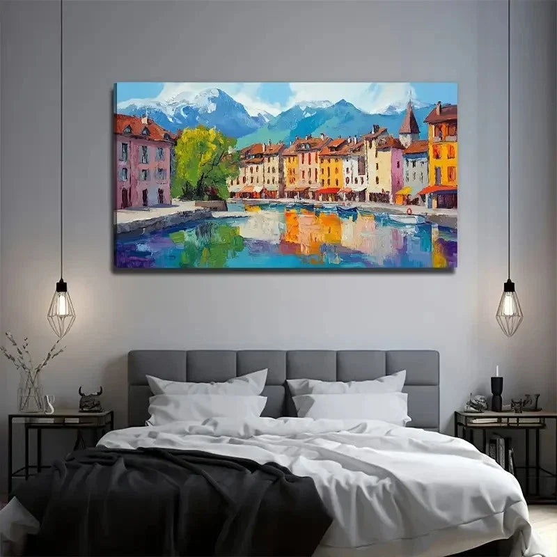 Vibrant Lakeside Perfect Wall Art Canvas Office Home Room Framed 80x45cm