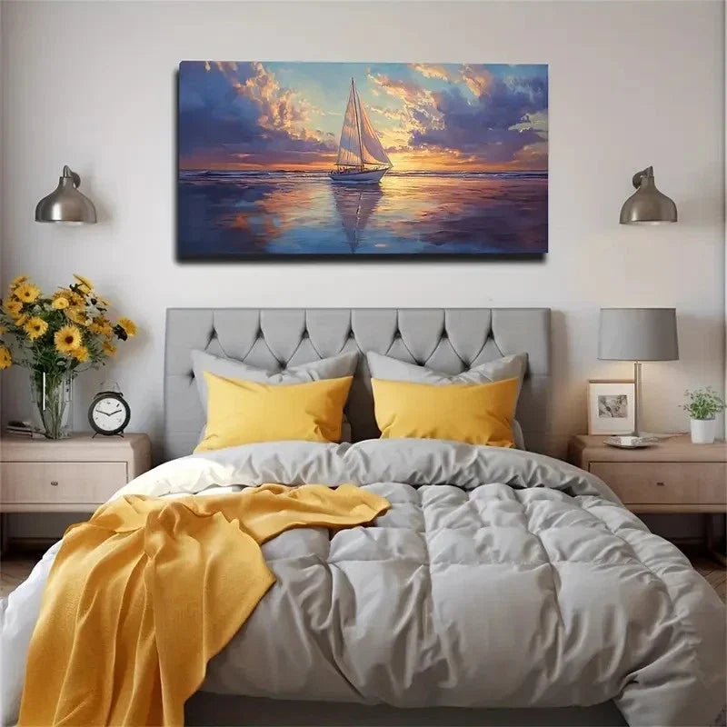 Clouds Under Sailboat Suitable Wall Art Canvas Office Home Room Framed 80x45cm