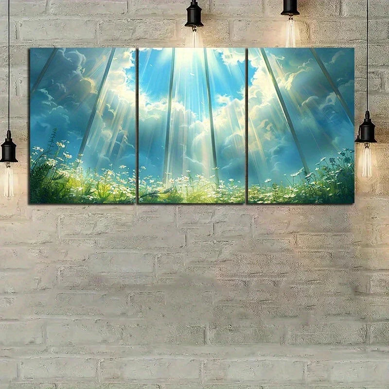 3pcs Sunlight Shining White Clouds Nature Metal Print Ready to Hang Art