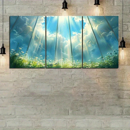 3pcs Sunlight Shining White Clouds Nature Metal Print Ready to Hang Art