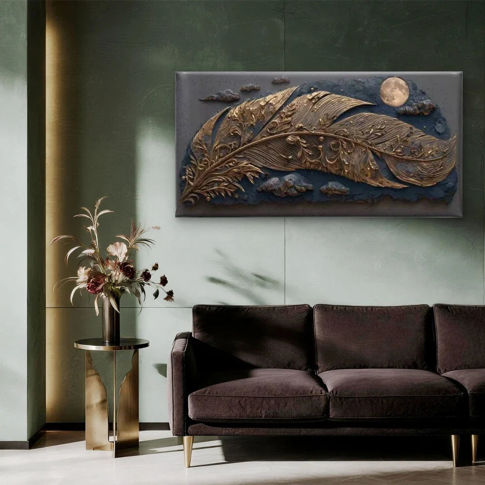 Gilded Flight Under the Moon Wall Art Canvas Office Home Room Framed 80x45cm